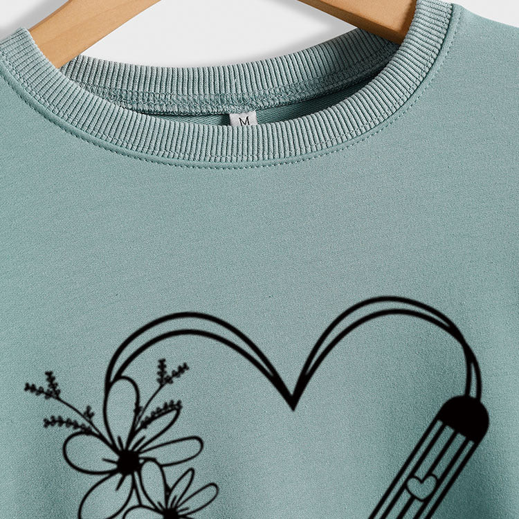 Pull à manches longues pour femmes, imprimé amour, col rond, ample, décontracté, grande taille