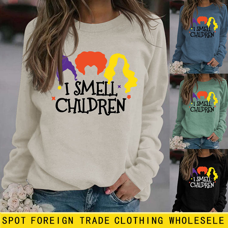 I SMELL CHILDREN Letter Printing Autumn and Winter Ladies Long Sleeve Round Neck Sweater