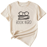 BOOK NERD GLASSES PATTERN FASHION WOMEN'S CASUAL CREWNECK SHORT SLEEVE T-SHIRT