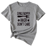 Letter Printing DINGLEHOPPER HAIR Womens Casual Short-sleeved T-shirt