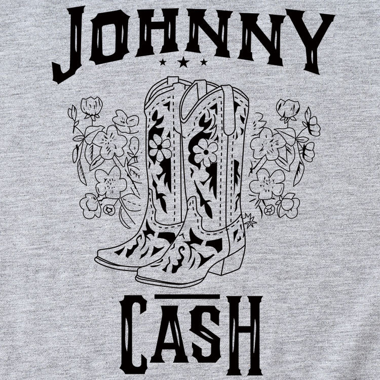 Johnny Cash Letter Short Sleeve Flower Boots T-shirt drôle pour femme