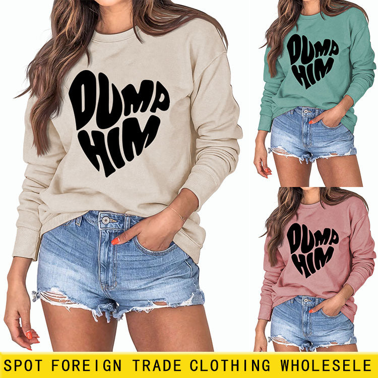 DUMP HIM lettres pull à manches longues à fond ample femmes