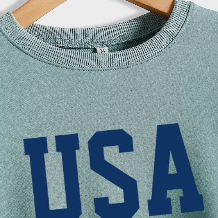 Pull à manches longues et col rond imprimé USA pour femmes