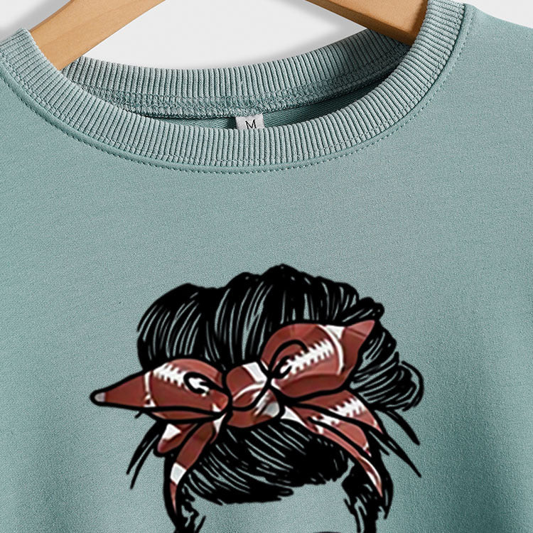 FOOTBALL MOM Pull décontracté à col rond et manches longues pour femme