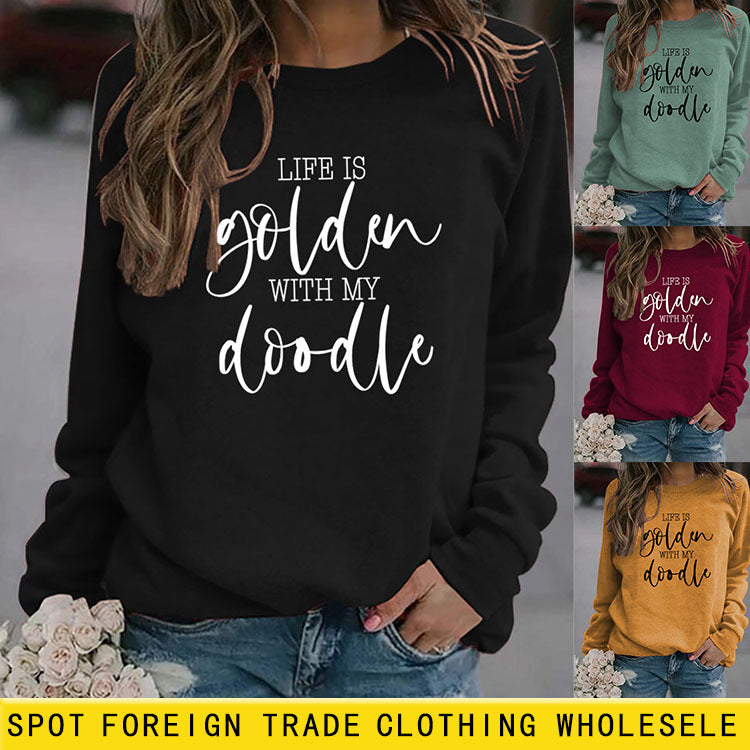 LIFE IS Sweat-shirt imprimé lettres dorées