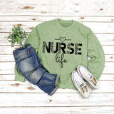 Pullover Round Neck Top Long Sleeve Nurse Life Printed Loose Sweater Cross Border