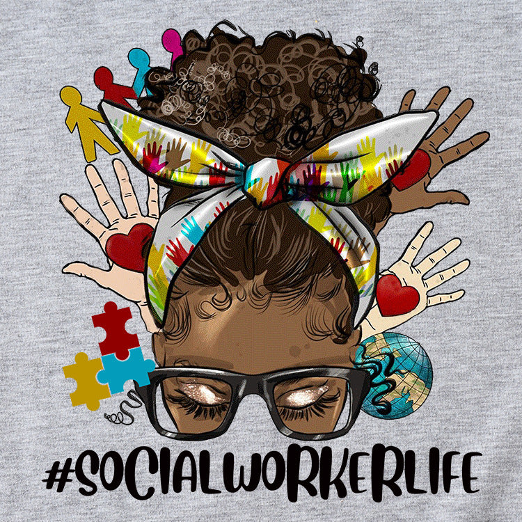 SOCIALWORKERLIFE Funny Pattern New Round Neck Short Sleeve T-Shirt