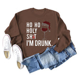 Ho Ho Holy Shit Fashion Damen Rotweinglas Brief Langarm Pullover Mädchen