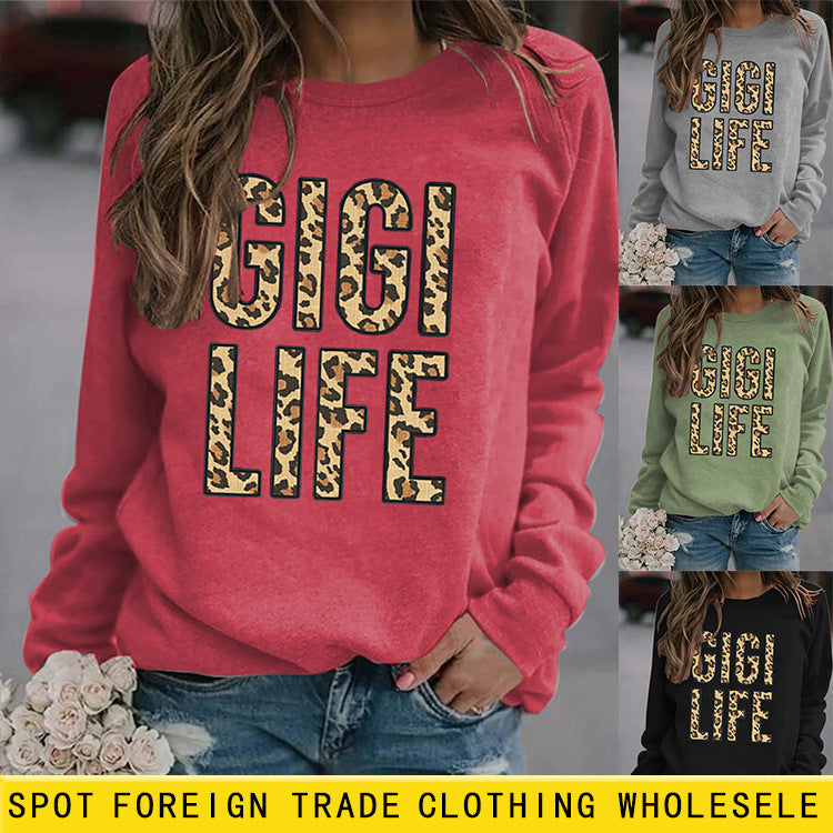 Hauts pour femmes GIGI LIFE Sweat-shirt décontracté avec lettres imprimées léopard