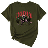 Rodeo Fun Pattern Printed Casual Shirt Round Neck Short SleeveT-Shirt