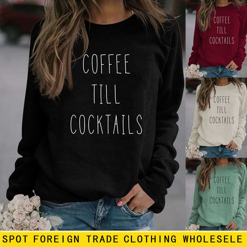 CAFÉ TILL COCKTAILS LETTRE COL ROND Lâche FEMME MANCHES LONGUES SWEAT-SHIRT OVERSIZE
