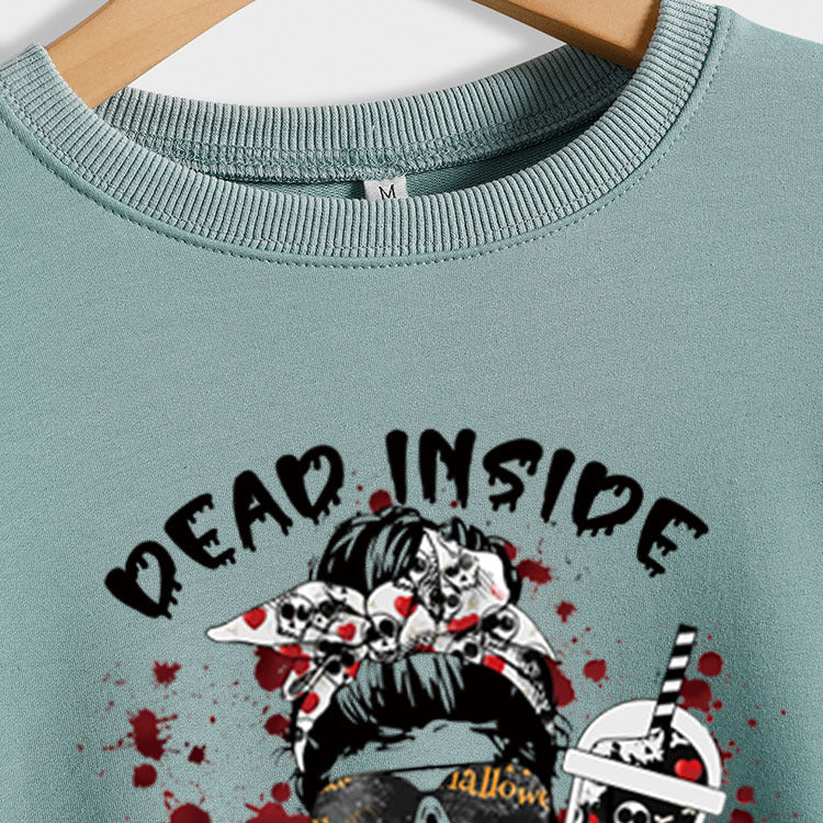 DEAD INSIDE BUT Skull Letter Body surdimensionné à manches longues pour femme