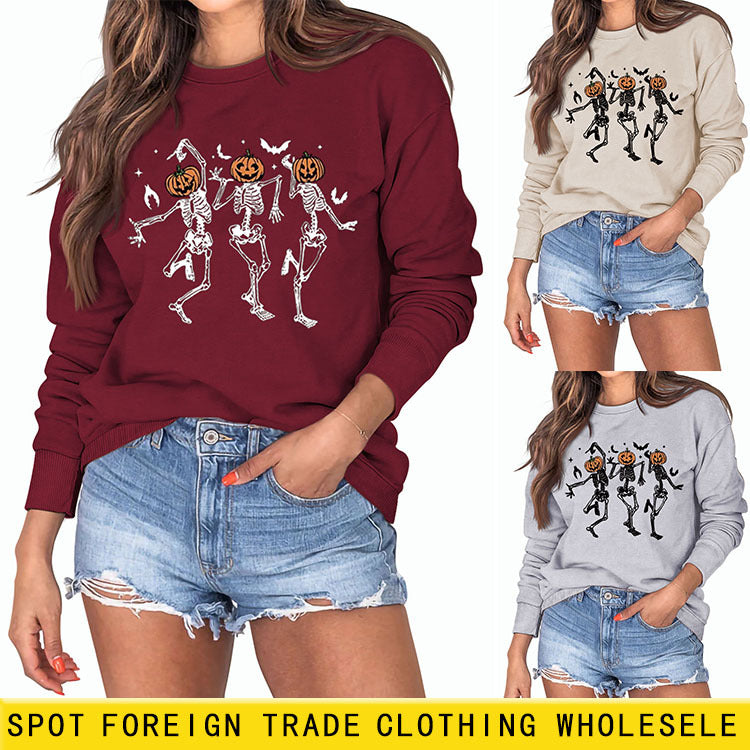 Chemise à bascule pour femme à col rond et pull d'Halloween