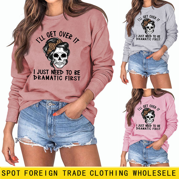 I'LL GET OVER IT Lettre Crâne Imprimé Manches Longues Col Rond Pull Fille