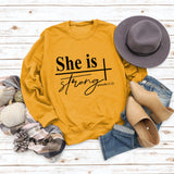 She Is Strong Fashion Large Round Neck Women's Long Sleeve Printed Sweater