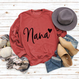 Nana Heart Letter Print Round Neck Long Sleeve Loose Plus Size Sweatshirt