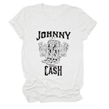 Johnny Cash Letter Short Sleeve Flower Boots Funny Women's T-Shirt