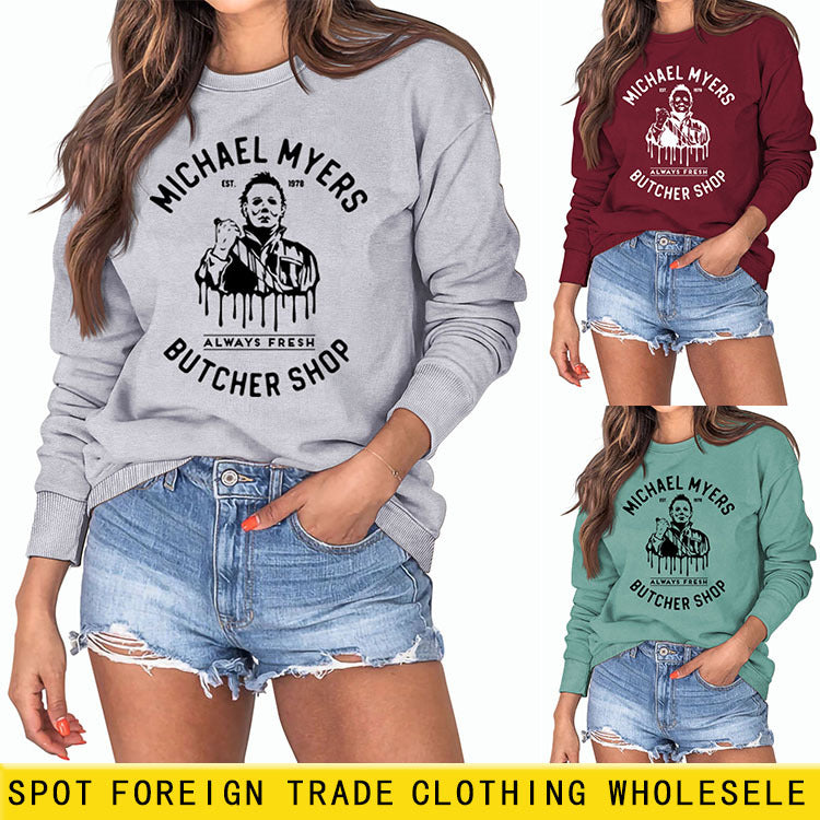 Michael Myers automne et hiver col rond lettre impression à manches longues pull ample