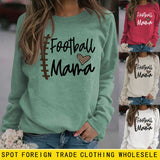 Football Mama Love Leopard Letter Crew Neck Long Sleeve Sweatshirt