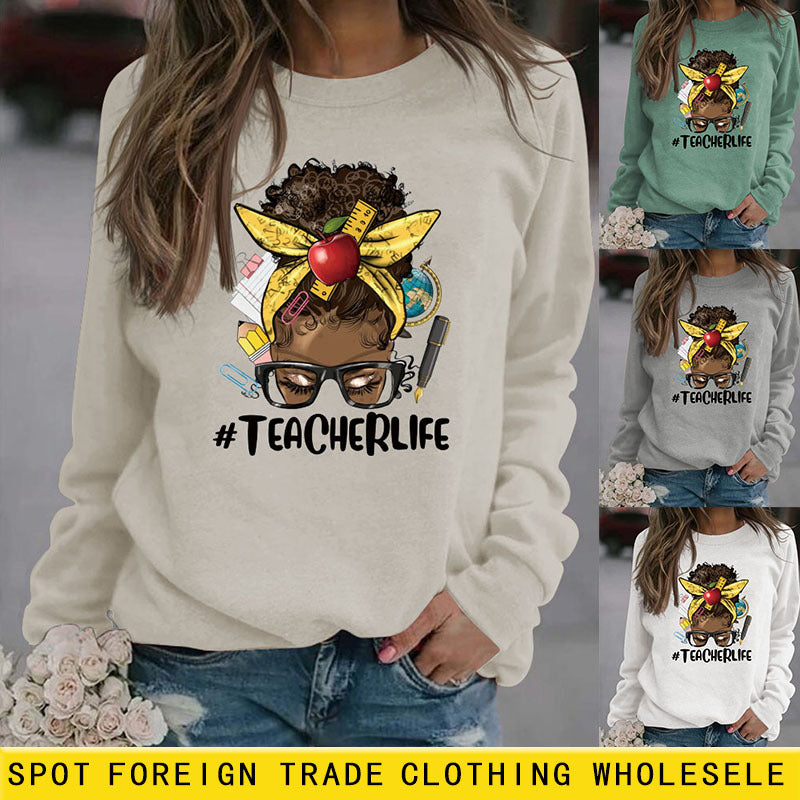 Teacherlife Apple lettre imprimer pull ample à manches longues fille
