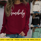 Homebody Letter Loose Autumn and Winter Leisure Long Sleeve Round Neck Large Size Sweater for Women