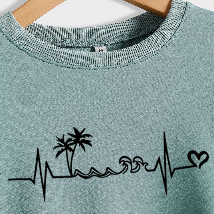 Pull à manches longues et col rond pour femme, vêtement à la mode, motif arbre de noix de coco, grande taille