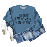 TRUE CRIME GLASS OF WINE Letter Backing Long Sleeve Sweater Girl