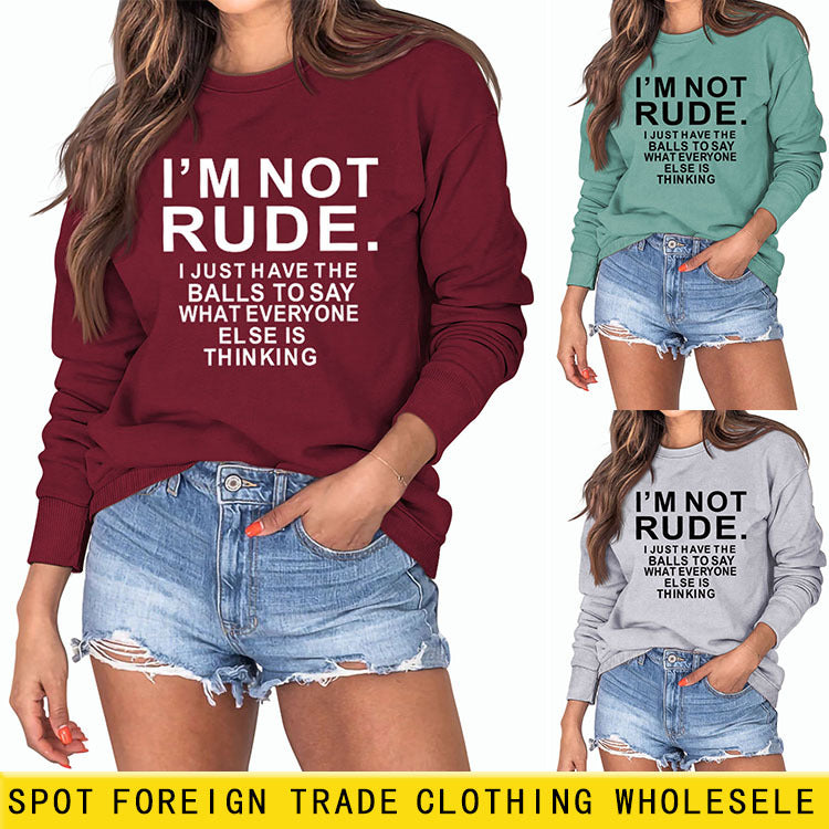 I'M NOT RUDE I Fashion Pull ample à manches longues pour femme Grande taille