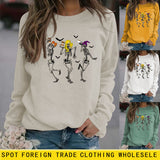 Skull Printed Bottomed Women's Long Sleeve Large Round Neck Sweater