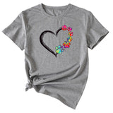 Women's T-shirt Round Neck Short Sleeve with Heart Interesting Pattern Printing