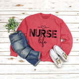 Pullover Round Neck Top Long Sleeve Nurse Life Printed Loose Sweater Cross Border