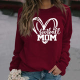 Football Mom Love Letter Printing Base Long Sleeve Ladies Sweater