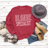 BLONDE SPECIALIST LETTERS LOOSE CREW NECK WOMEN'S LONG SLEEVE OVERSIZE SWEATER