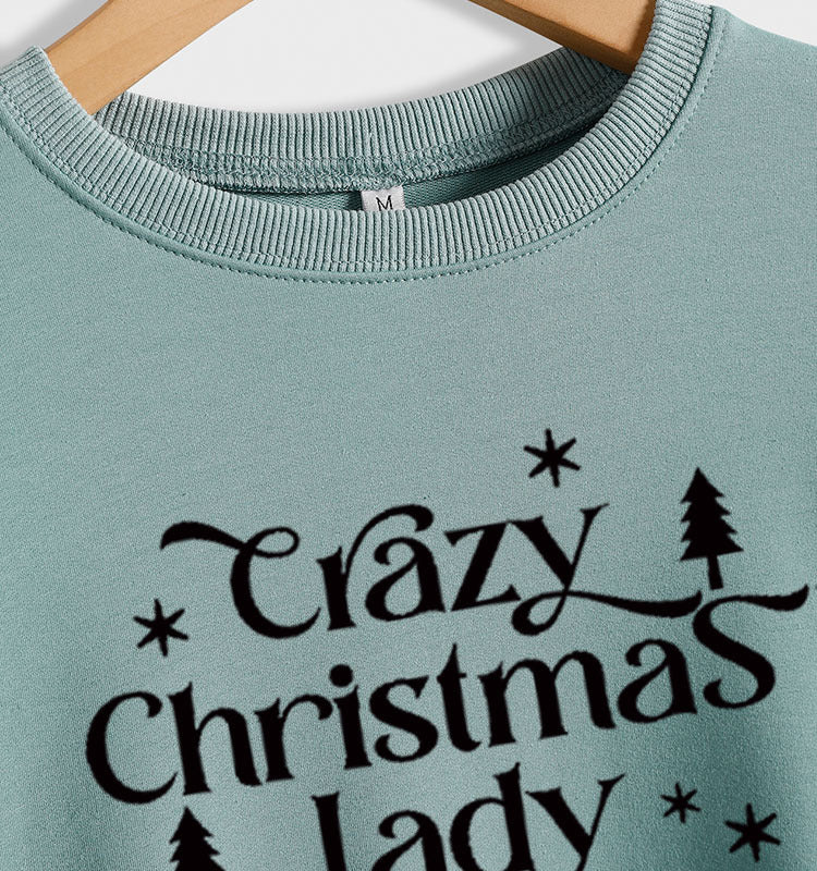 Sweat-shirt à manches longues et col rond pour femme, haut avec lettres de Noël fou