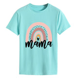 Mama Rainbow Love Letter Round Neck Loose Print Pattern Short Sleeve T-shirt