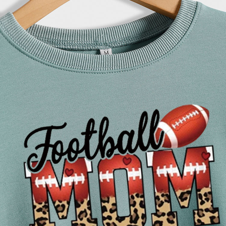 Football maman amour léopard Rugby lettre col rond grand sweat à manches longues femmes