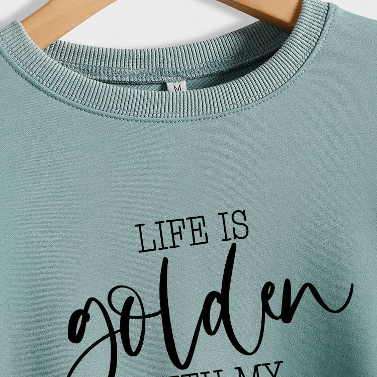 LIFE IS Sweat-shirt imprimé lettres dorées