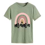 Mama Rainbow Love Letter Round Neck Loose Print Pattern Short Sleeve T-shirt