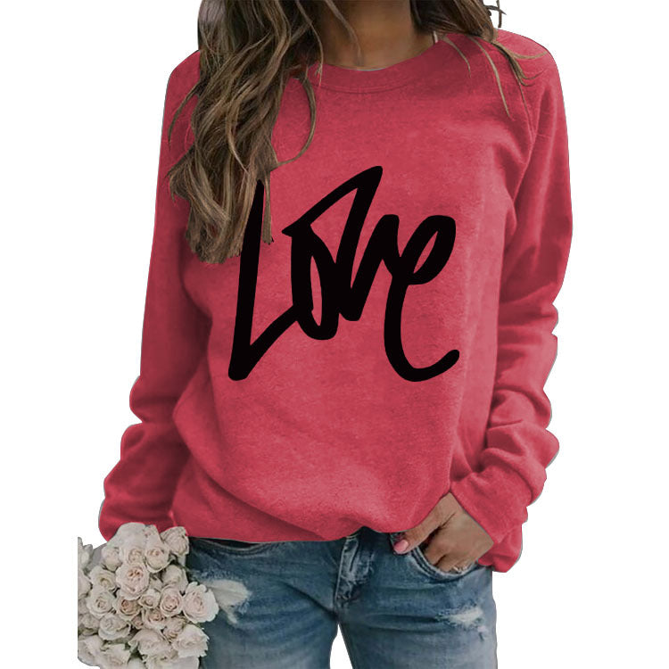 Pull Simple Col Rond Haut Manches Longues LOVE Imprimé Pull Ample