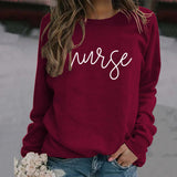 Nurse Letter Round Neck Fashion Backed Women's Long Sleeve Sweater