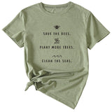 SAVE tHE BEES PLANt Letter Casual Round Neck Short Sleeve Women's t-ShirT-Shirt