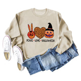 PEACE LOVE HALLOWEEN Leopard Love Letter Printing Ladies Long Sleeve Loose Casual Sweater