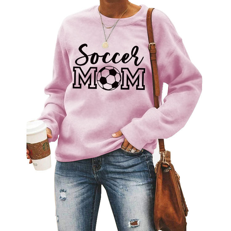 Simple Pullover Round Neck Top Long Sleeve Soccer Mom Printed Loose Sweater