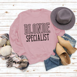 BLONDE SPECIALIST LETTERS LOOSE CREW NECK WOMEN'S LONG SLEEVE OVERSIZE SWEATER