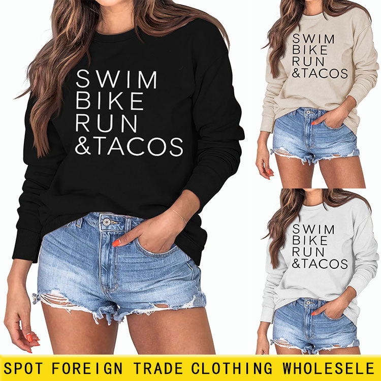 SWEAT-SHIRT AMPLE SWIM BIKE RUN TACOS LETTRES FEMME