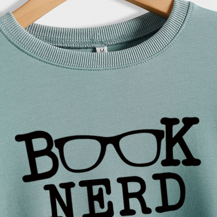 BOOK NERD GLASSES SWEAT-SHIRT À MANCHES LONGUES À COUPE AMPLE POUR FEMME