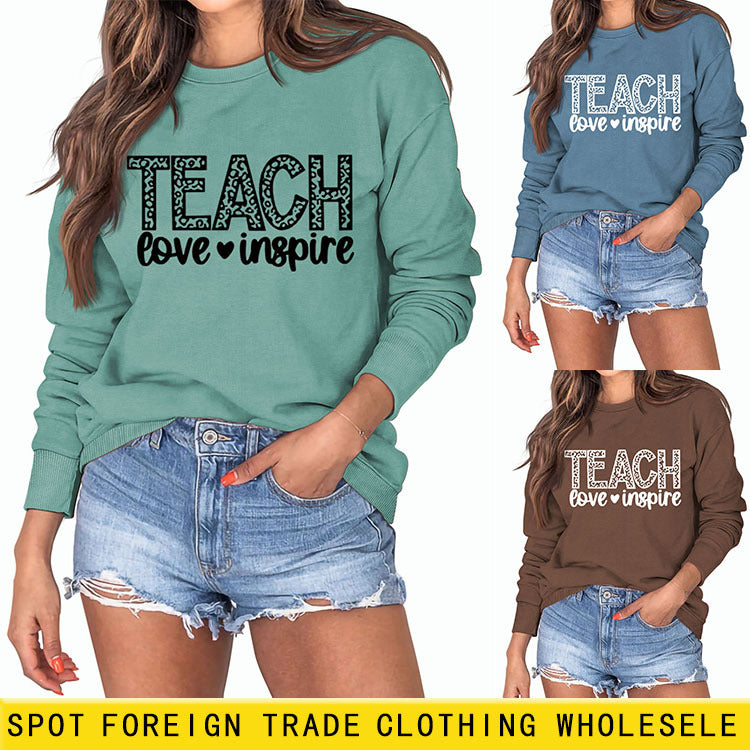 TEACH LOVE INSPIRE Lettre Léopard Automne/Hiver Loisirs Manches Longues Dames Pull Grande Taille
