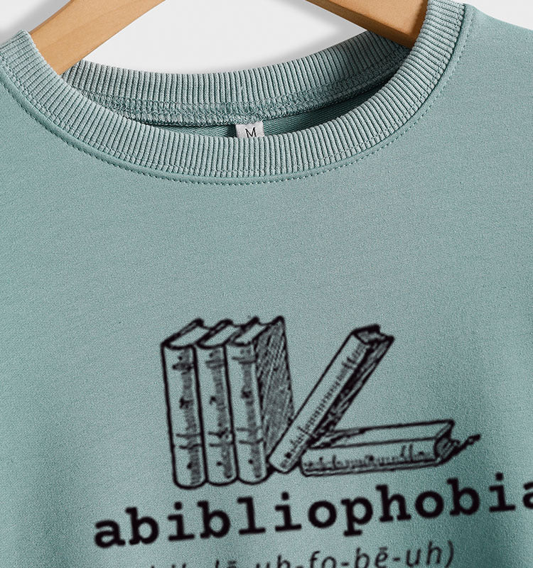 Hauts à col rond et manches longues, sweat-shirt ample imprimé abibliophobie