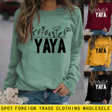 YAYA Sweat-shirt à manches longues et col rond pour femme avec lettres de fleurs et plantes