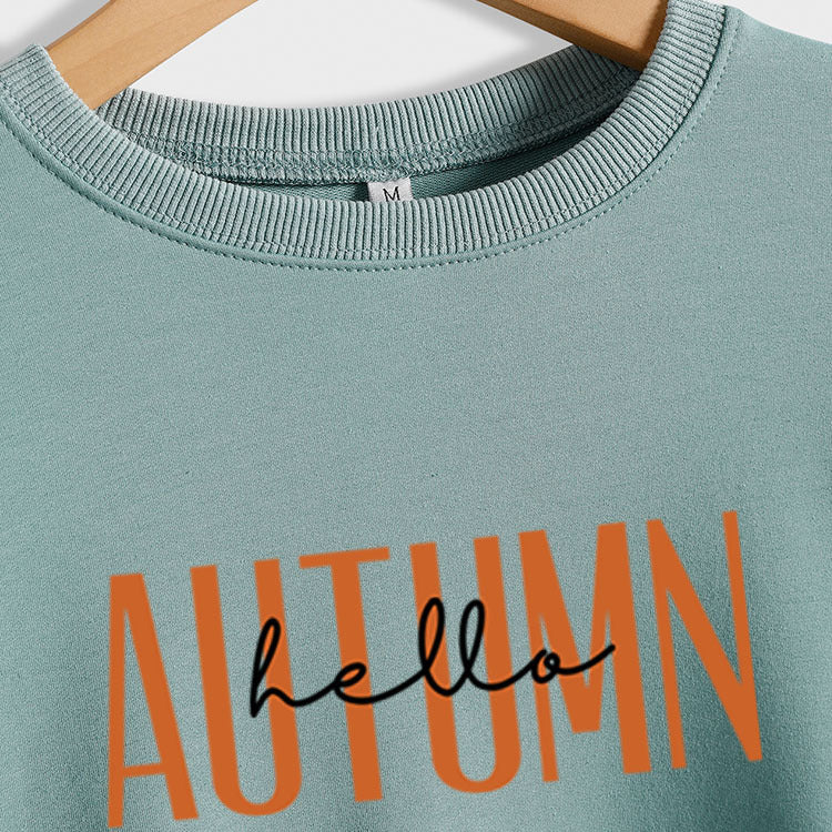 HELLO AUTUMN Lettre Col Rond Manches Longues Pull Grande Taille